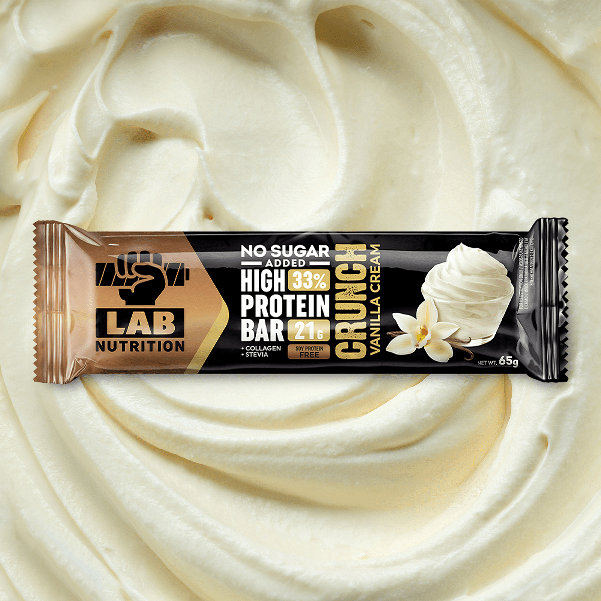Lab Nutrition High Protein Bar 33% Crunch Vanilla Cream NoSugar Added 65g