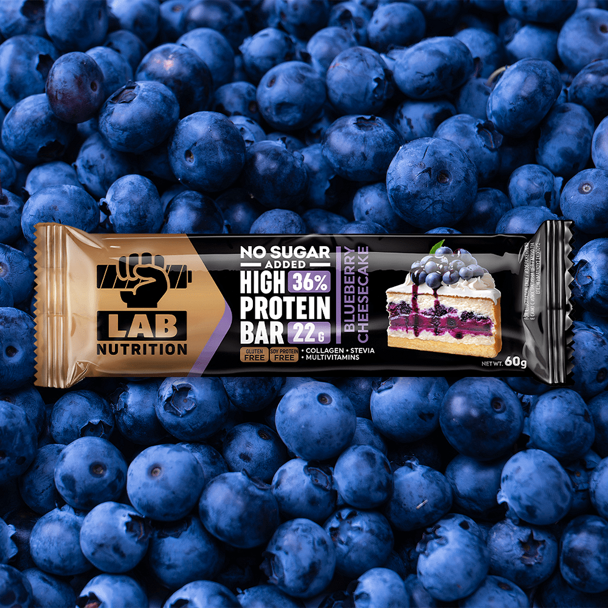Lab Nutrition High Protein Bar 36% Blueberry Cheesecake NoSugar Added 60g